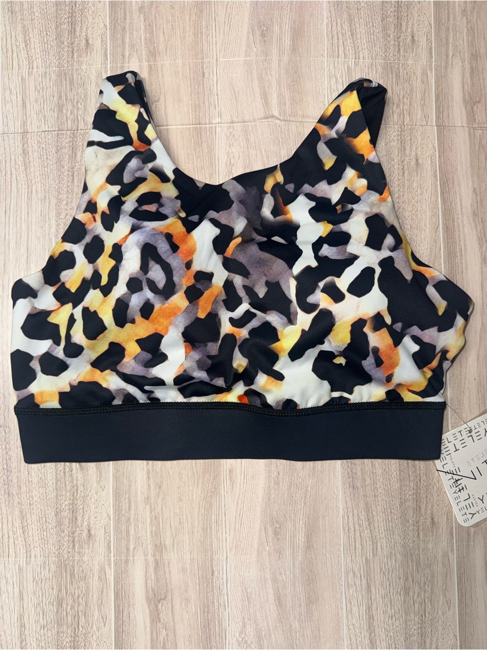 Leopard Print Sports Bra - Black, White & Yellow